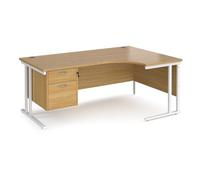 Office Desk | Right Hand Corner Desk 1800mm With Pedestal | Oak Top With White Frame | 1200mm Depth | Maestro 25 MC18ERP2WHO