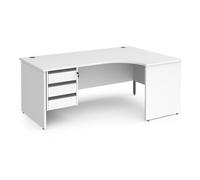Office Desk | Right Hand Corner Desk 1800mm With Pedestal | White Top And Panel End Leg | 800mm Depth | Contract 25 CP18ER3-G-WH