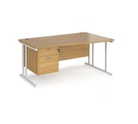 Office Desk | Right Hand Wave Desk 1600mm With Pedestal | Oak Top With White Frame | Maestro 25 MC16WRP2WHO