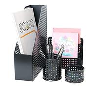 Office Desk Tidy 5 Piece Organiser Set - 3 Tier A4 Filing Holder,Pen Pot,Memo Pad Holder,Letter Sorter Rack,Post it Holder,pen holder| Stationary Organiser