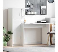 Office Desk White Engineered Wood 133.5x50x124cm 3-Hinged Door Storage Highboard