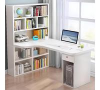 Office Desk with Hutch, Storage, and Reversible Corner Bookshelf for Home Study and Computer Work