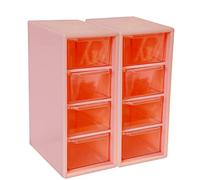 Office Desktop Storage Box, Stackable Storage Cabinet, Small Storage Drawers, 2pcs Plastic Organiser with 4 Removable Drawers for Arts, Crafts, Sewing Supplies, Stationery and Office Supplies, Pink