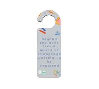 Office Door Sign - Features Stationary Imagery; Reads 'Beyond This Door Lies a World of Knowledge, Waiting to be Explored'; Study, Library and Study Room Decoration (doorh-kf23-beyondd)