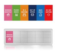 Office Door Signs - 6 Options: Do Not Disturb, Please Knock, In A Meeting, Out Of Office, Working Remotely, Back Soon - Privacy Slider Sign for Meeting & Conference Room - Brushed Silver