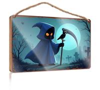 Office Door Signs Funny Deathly Silence: Grim Reaper With Raven In Moonlit Graveyard Wooded Sign Home Door Hanging Funny Signs For Bar(20X30CM)