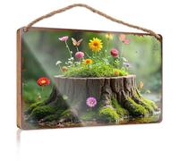 Office Door Signs Funny Magical Garden: Flowers Blooming On A Tree Stump Wooded Sign Home Door Hanging Funny Signs For Bar(23X35CM)