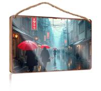 Office Door Signs Funny Rainy Alley: A Mysterious Japanese Street Scene Wooded Sign Home Door Hanging Funny Signs For Bar(20X30CM)