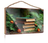 Office Door Signs Funny Vintage Books Amidst Lush Garden Flowers Wooded Sign Home Door Hanging Funny Signs For Bar(15X28CM)