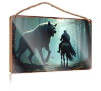 Office Door Signs Funny Wolf Vs. Knight: A Tale Of Forest Encounter Wooded Sign Home Door Hanging Funny Signs For Bar(20X30CM)