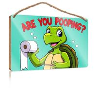Office Door Signs Personalized A Cartoon Turtle Holding Toilet Paper With The Text "Are You Pooping? Summer Gifts Home Sweet Home Sign(20X30CM)