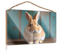 Office Door Signs Personalized A Cute Brown Rabbit Sitting On A Wooden Surface Lake House Decor DIY Door Front Sign(23X35CM)