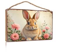 Office Door Signs Personalized A Cute Bunny Surrounded By Pink Flowers Lake House Decor DIY Door Front Sign(15X28CM)