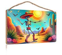 Office Door Signs Personalized A Skeleton in A Sombrero Dances Joyfully Under A Bright Sun Lake House Decor DIY Door Front Sign(23X35CM)