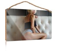 Office Door Signs Personalized A Woman in Black Top and Gray Shorts Sitting On A White Tufted Couch Lake House Decor DIY Door Front Sign(20X30CM)