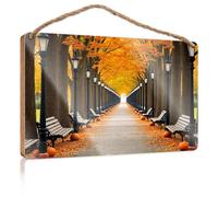 Office Door Signs Personalized Autumnal Path Lined with Pumpkins and Lampposts Lake House Decor DIY Door Front Sign(23X35CM)