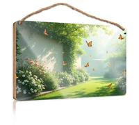 Office Door Signs Personalized Butterflies Fluttering Among Vibrant Flowers in A Serene Garden Lake House Decor DIY Door Front Sign(15X28CM)