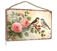 Office Door Signs Personalized Two Birds Perched On A Branch with Roses Lake House Decor DIY Door Front Sign(23X35CM)