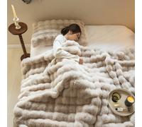 Office doublesided thickened Fluffy Plush Throw sofa blanket Ultra Soft Bubble nap blanket Bedroom Luxury Faux Rabbit Fur Blanke 4545cm Pillow sky blue