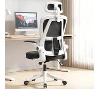 Office Gaming Computer Desk Chair Adjustable Headrest,Height,Rotation-Ergonomic Comfy Mesh Home Chair Cushioned Seat Lumbar Support Breathable Fabric,for Study,Working,Executive (White,A)