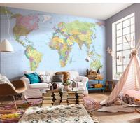 Photo wallpaper Political Map of the World Blue wall decor 368x248cm Premium