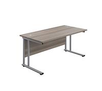 Office Hippo Heavy Duty Rectangular Cantilever Office Desk, Home Office Desk, Office Table, Integrated Cable Ports, PC Desk For Office or Home, 5 Yr Wty - Silver Frame/Grey Oak Top, 180cm x 80cm