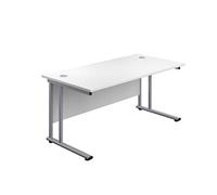 Office Hippo Heavy Duty Rectangular Cantilever PC Desk, Home, Table, Integrated Cable Ports, 5 Yr Wty, Silver Frame, White Top, 160 x 80 x 73 cm