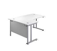 Office Hippo - L Shaped Office Desk 160 x 120cm. Large Corner Computer Desk For Home Office With Integrated Cable Ports, Ideal For Work, Study, Gaming And Hobby Workstation (White/Silver)