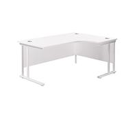 Office Hippo - L Shaped Office Desk 160 x 120cm. Large Corner Computer Desk for Home Office With Integrated Cable Ports, Ideal for Work, Study, Gaming and Hobby Workstation (White/White)