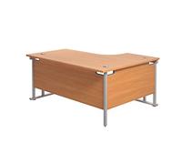 Office Hippo - L Shaped Office Desk 160 x 120cm. Large Corner Computer Desk for Home Office With Integrated Cable Ports, Ideal for Work, Study, Gaming and Hobby Workstation (Beech/Silver)