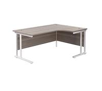Office Hippo - L Shaped Office Desk 160 x 120cm. Large Corner Computer Desk for Home Office With Integrated Cable Ports, Ideal for Work, Study, Gaming and Hobby Workstation (Grey Oak/White)