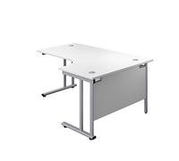 Office Hippo - L Shaped Office Desk 180 x 120cm. Large Corner Computer Desk for Home Office With Integrated Cable Ports, Ideal for Work, Study, Gaming and Hobby Workstation (White/Silver)