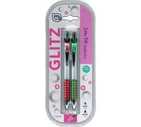 Office Hub Glitz Easy Roll 2pk Ballpoint Black & Blue Inked Pens