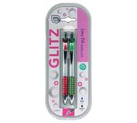Office Hub Pack of 2 Glitz Pen Easy Roll Ballpoint Pens - 1 Blue Ink & 1 Black Ink - Smooth Flowing Ink for Effortless Writing - Retractable Click Design with Clip