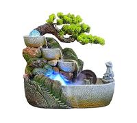 Office Indoor Desktop Fountain Waterfall Zen Meditation Feature with Automatic Pump Artificial Trees and Illuminated for Home Office Bedroom Desk Décoration Décor(Medium)