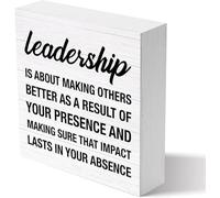 Office Leader Sign Leadership Is About Making Others Better Wooden Block Box Sign Home Office Shelf Table Decor Gift 5x5 Inch