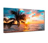 Office Living Room Wall Decor Tropical Plants Sunset On Ocean Coconut Tree Large Artwork Bedroom Wall Art Poster Print Framed Canvas Painting Home Decor Direct Hang 20x40inch