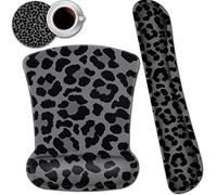 Office Mousepad with Gel Wrist Support,Ergonomic Memory Foam Keyboard Wrist Rest,Mouse Pad with Nonslip Base for Laptop,Gaming & Office Easy Typing Desk Pad,Black Leopard Print Pattern Grey Mouse Mat