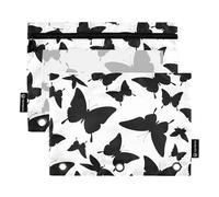 Office Pencil Pouch for 3 Ring Binder Zipper Binder Pencil Bags Custom School Clear Binders Pockets Black Butterfly Silhouettes White 9.8" x 7.1", 2 Packs