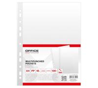 Office Products Document Wallets/Pack of 100 / DIN A4 / Crystal Clear Top Open Transparent Pockets Perforated Plastic Cover for Documents Papers Files Folder Polypropylene Transparent 45 Micron