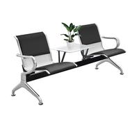 Office Reception Chairs with Coffee Table 2-Seat Waiting Room Chairs with Leather Cushion Airport Bench with Armrests Ideal for Hospitals Banks Businesses - Black