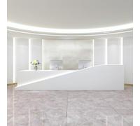 Office Reception Desk Modern Large Open Front Counter with Hidden Keyboard Holder & LED Lighting for Salon Dental Clinic Fitness Center, Customizable Logo