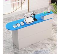 Office Reception Desk, Reception Counter Desk with Lockable Drawers, Open Reception Counter Desk, Simple Wooden Retail Counter Table(Blue l,47.2"x15.7"x35.4")