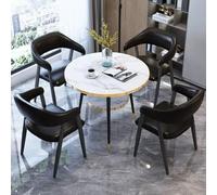Office Reception Table and Chair Set Dark Gray Round Conference Table for 4 with 4 Chairs Hotel Lobby and Café Furniture Modern Design Black Finish