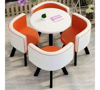 Office Reception Table and Chair Set, Round Negotiation Dining Table Set with 4 PU Leather Chairs, Small Conference Room Set of 5, for Office, Kitchen, Living Room(Red)