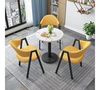 Office Reception Table and Chair Set Small Conference Room Dining Table with PU Leather Chairs Space-Saving Negotiation Furniture Soft Backrest Yellow Color