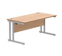 Office Rectangular Desk Steel Double Cantilever 1600X800 Beech/Silver