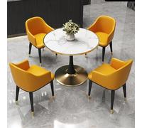 Office Round Table and Chair Set for 4 - Marble Coffee Kitchen Dining Table with Chairs Modern Reception Conference Lounge Furniture (ge)