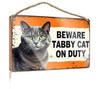 Office Signs For Desk Funny Beware: Tabby Cat On Duty Wooded Sign Desk Accessories For Men Backyard Decor(20X30CM)