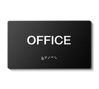 OFFICE Signs with Raised Text & Grade 4 Braille, Matte Black Finish Easy Install with Double-Sided Tape, ADA Compliant Conference Room Office Door Sign